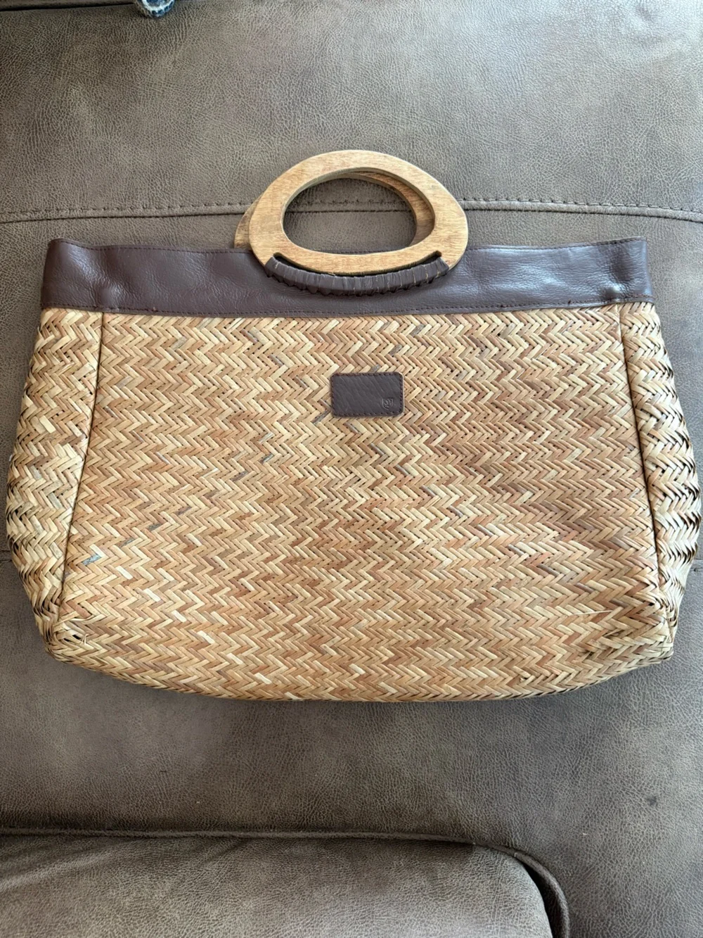 Brixton Woven Straw Handbag Wooden Handle Boho‎ Resort Beach Clutch Purse